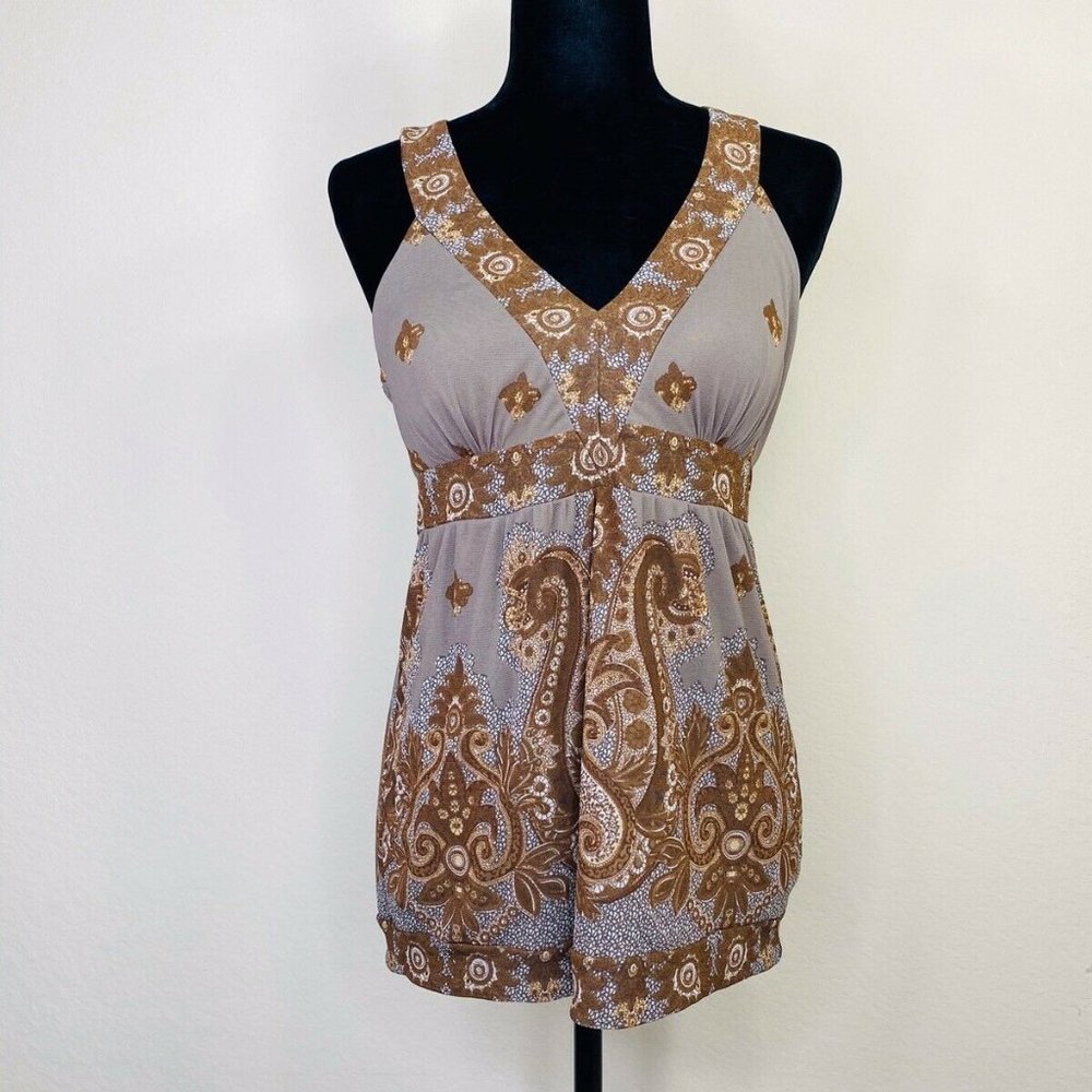 INC International Concepts Macys Halter Top Tank Blouse Brown Paisleys Size XS - Picture 2 of 6